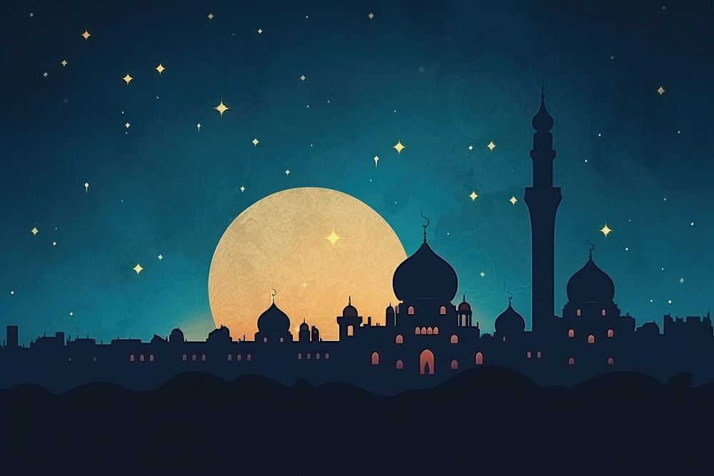 Ramadan background night moon architecture. AI generated Image by rawpixel.