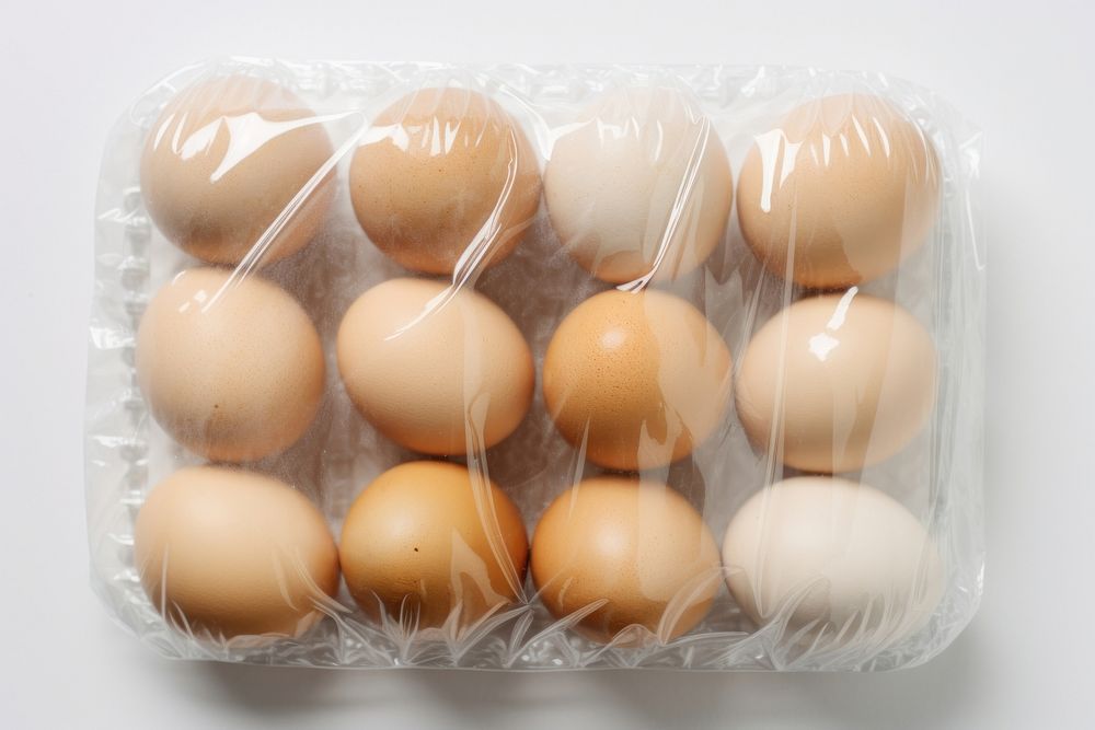 An eggs plastic food plastic wrap.