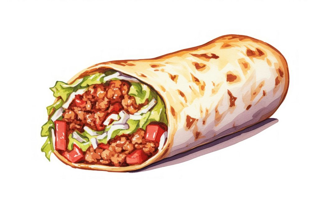 Burito burrito food white background.