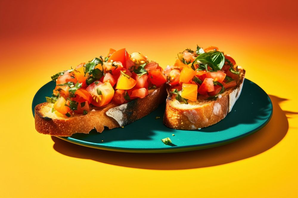 Bruschetta food bread plate. AI generated Image by rawpixel.