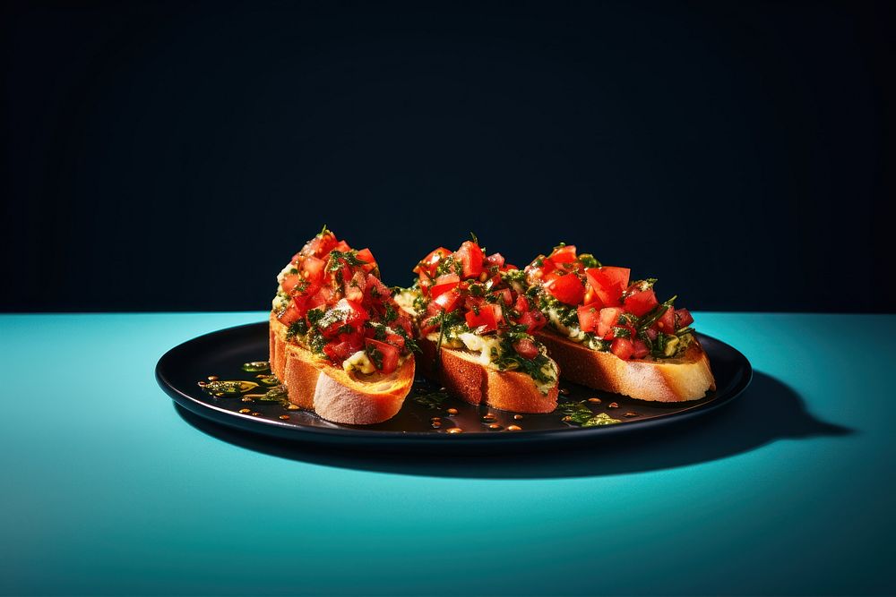 Bruschetta food plate still life. AI generated Image by rawpixel.