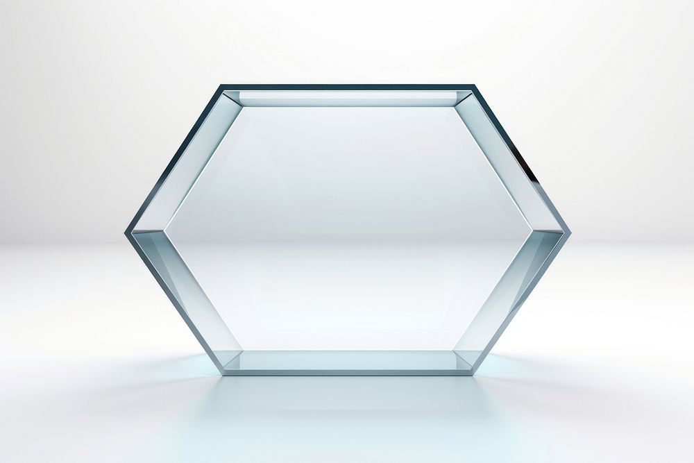 3d hexagon transparent glass style crystal white background simplicity.