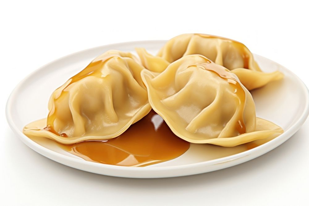 Chinese dumplings plate food white background.