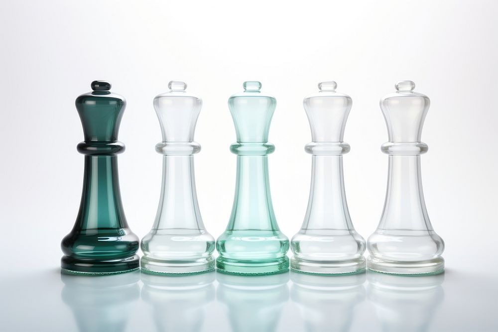 3d transparent glass style of chess game white background intelligence.
