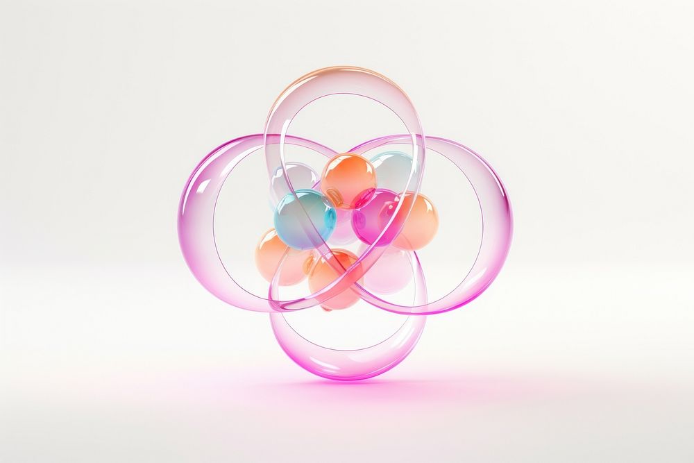 3d transparent glass style of atom sphere toy white background.