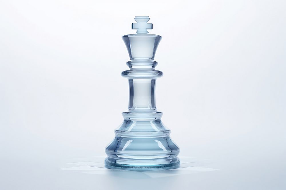 3d transparent glass style of king giant chess white background simplicity chessboard.