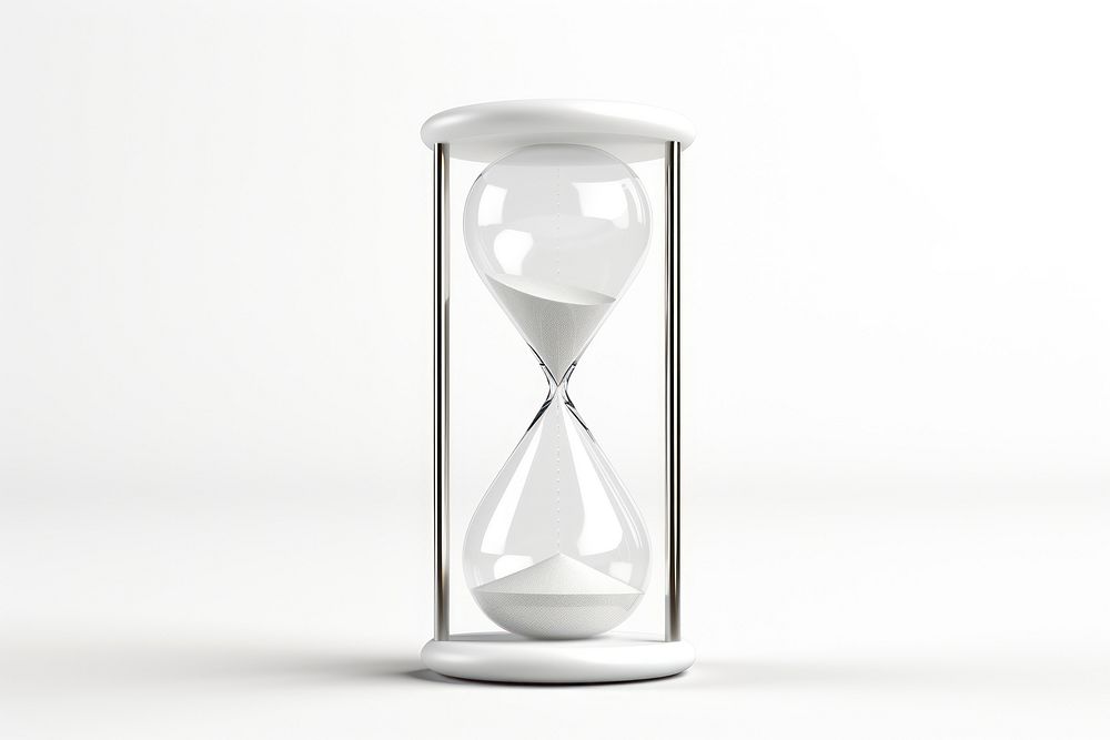 3d transparent glass style of hourglass white white background deadline.