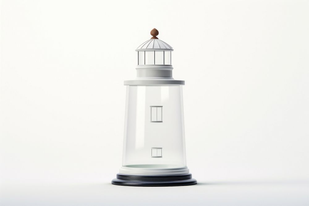 3d transparent glass style of lighthouse tower lamp white background.