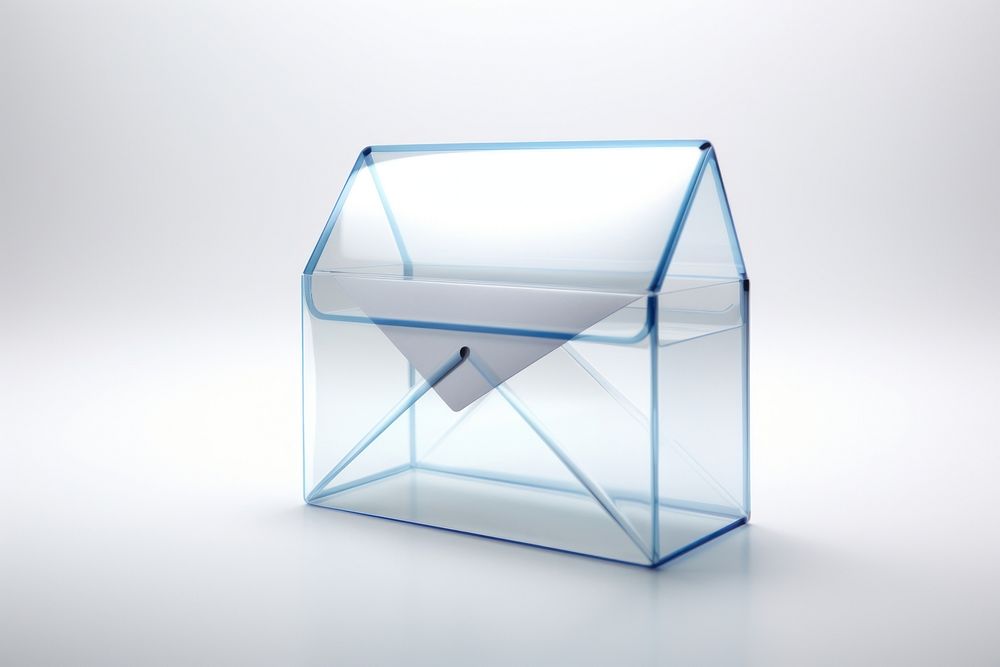3d transparent glass style of mail icon white background architecture simplicity.