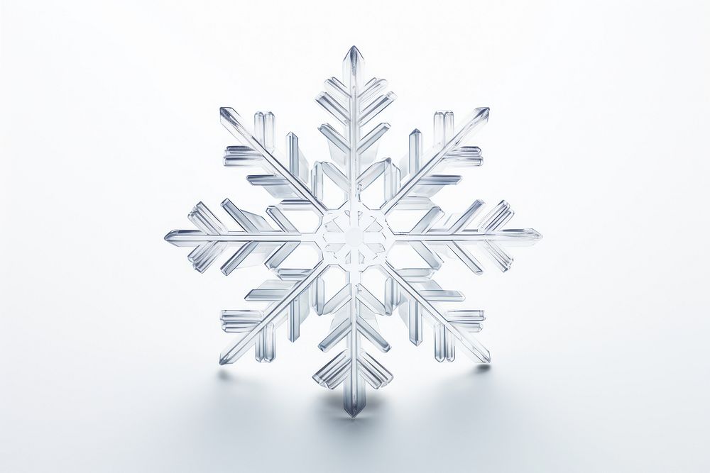 3d transparent glass render of snowflake white white background celebration.