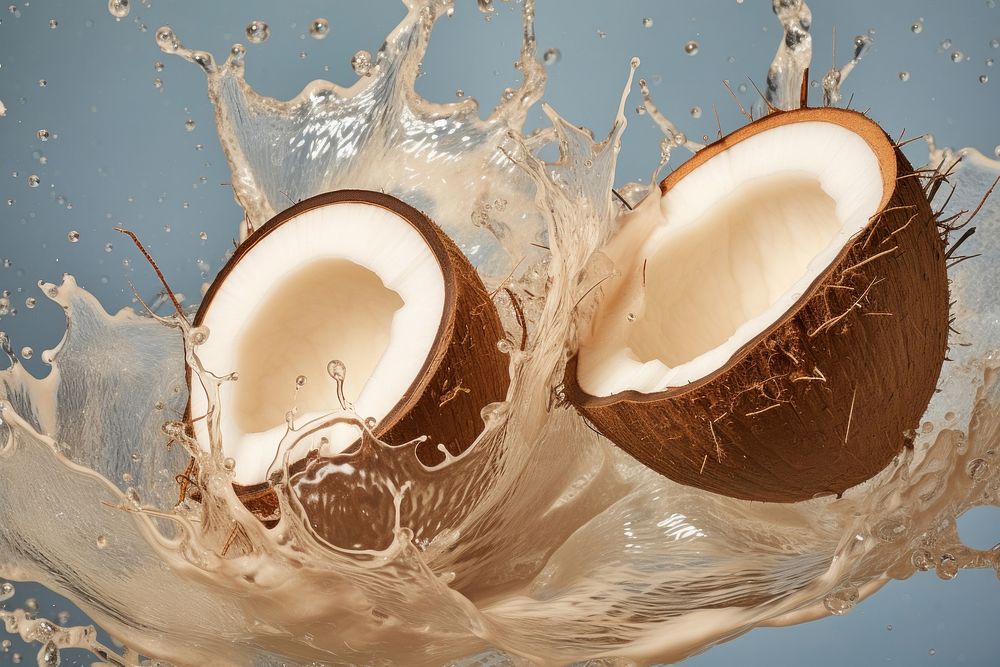 Coconut and coconut cream splashing freshness breaking eggshell. AI generated Image by rawpixel.