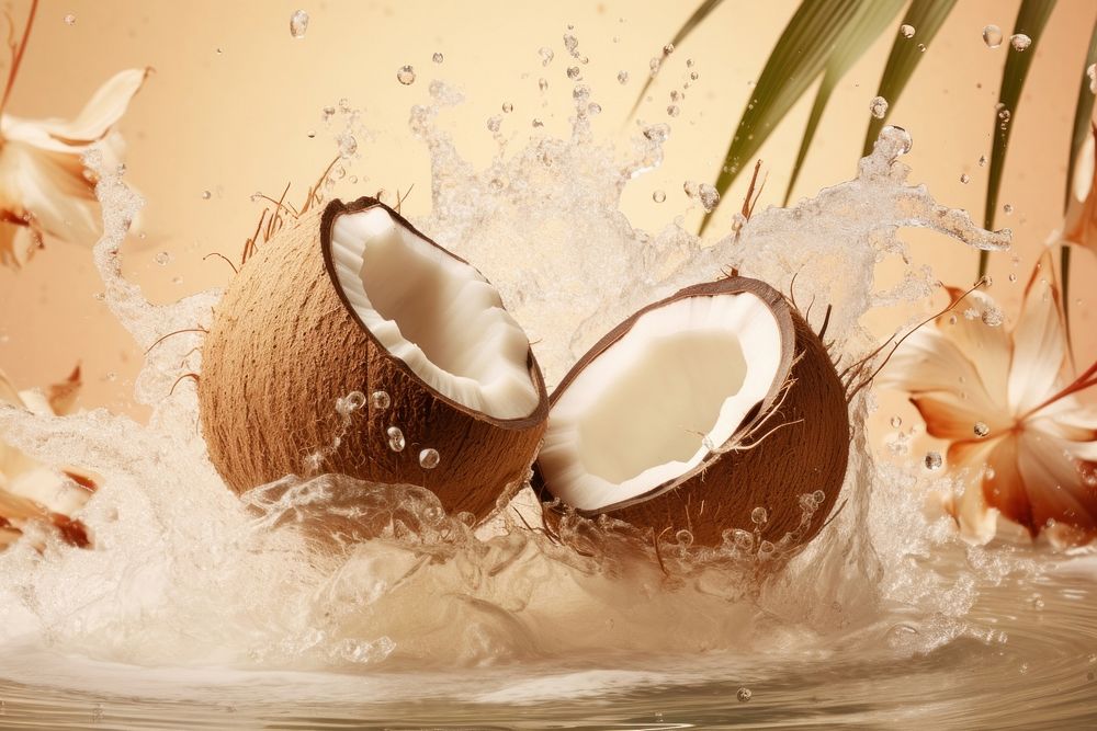 Coconut and coconut cream splashing nature plant freshness. AI generated Image by rawpixel.