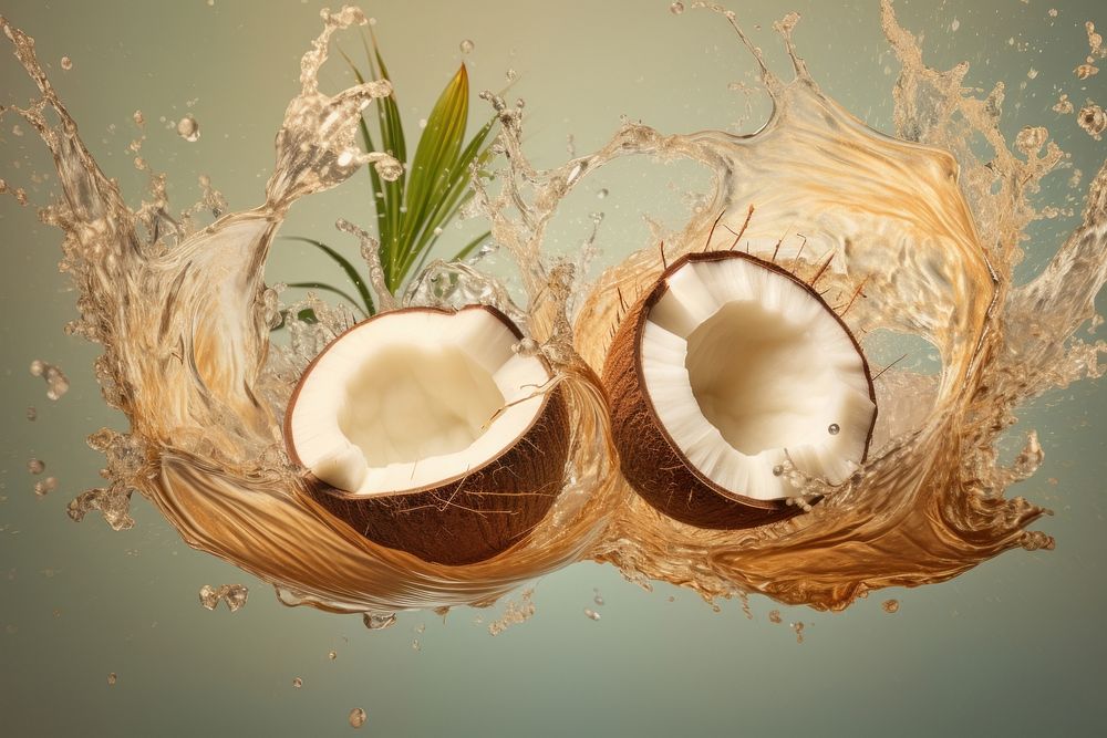 Coconut and coconut cream splashing nature plant chandelier. AI generated Image by rawpixel.