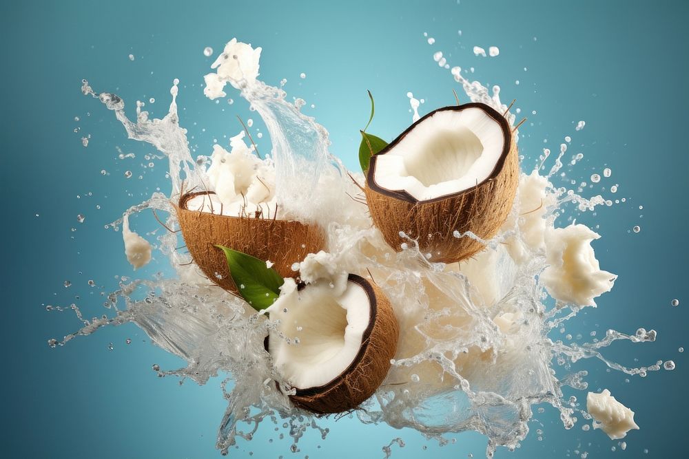 Coconut and coconut cream splashing fruit plant food. AI generated Image by rawpixel.