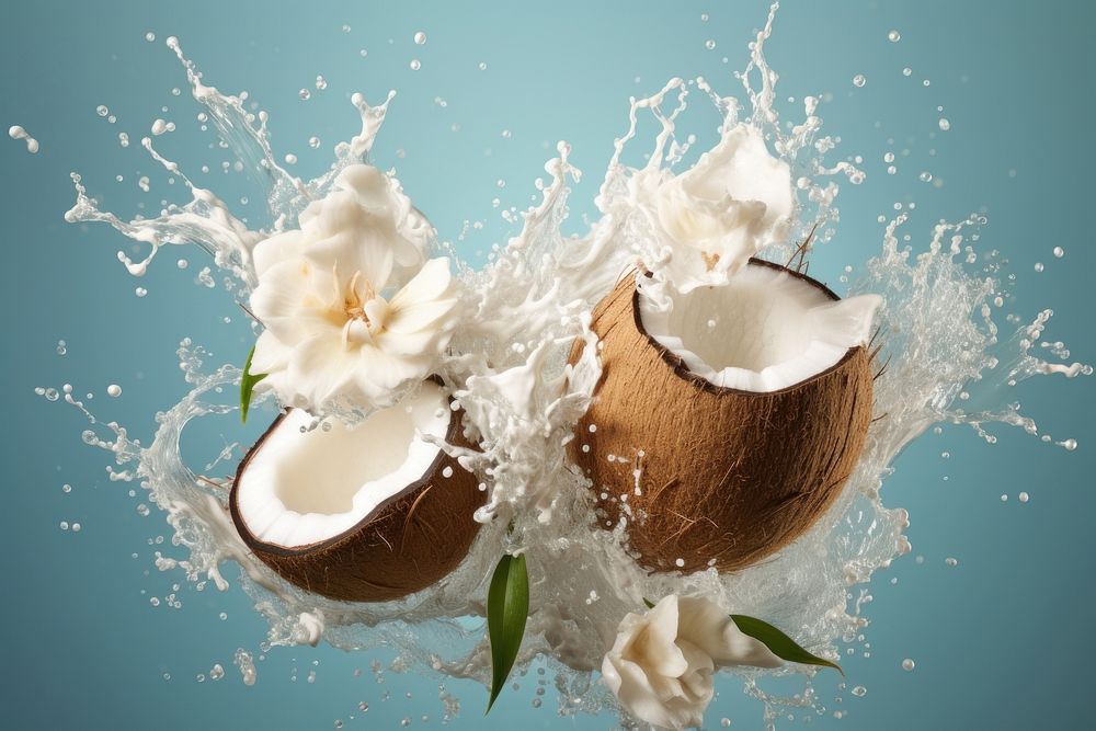 Coconut and coconut cream splashing nature fruit plant. AI generated Image by rawpixel.