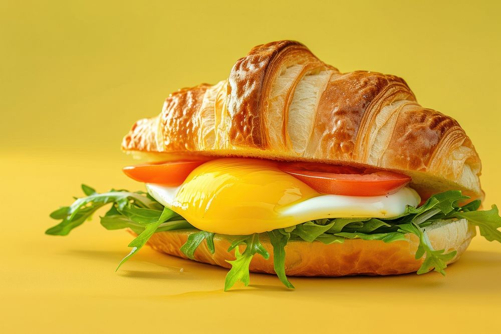 Croissant egg sandwich food breakfast hamburger.