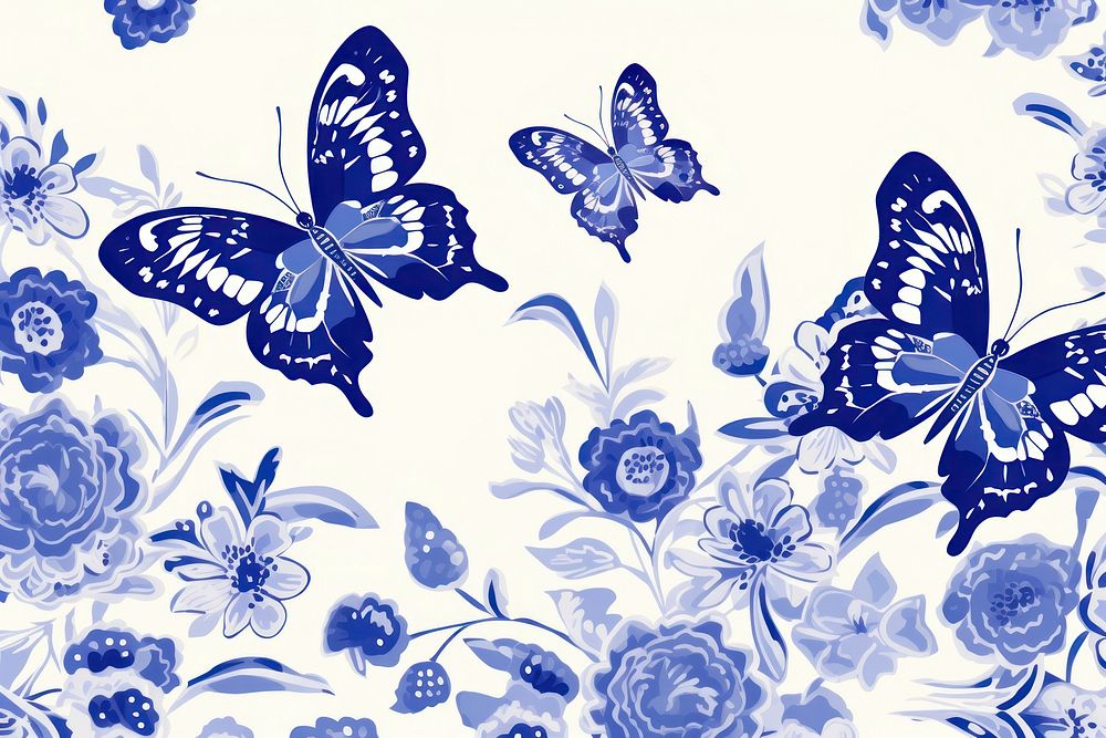 Butterfly on flower backgrounds porcelain pattern.