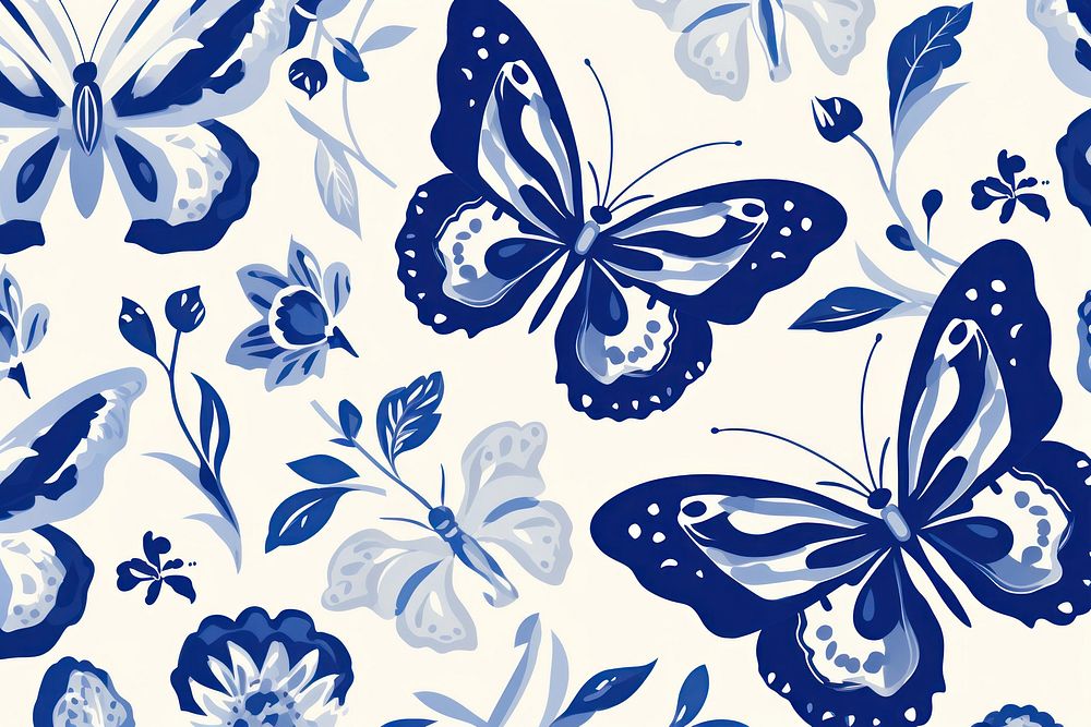 Butterfly on flower backgrounds porcelain pattern.