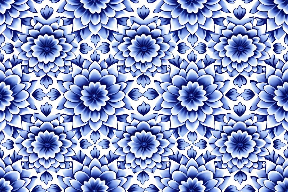 Tile pattern of dahlia backgrounds blue kaleidoscope.