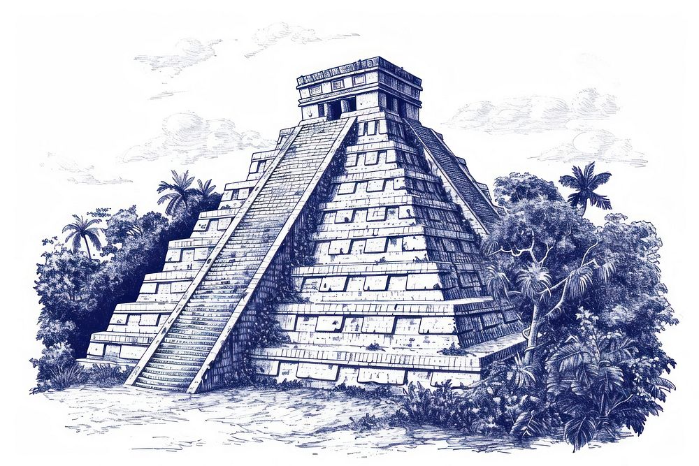 Antique of Tikal drawing sketch landmark.