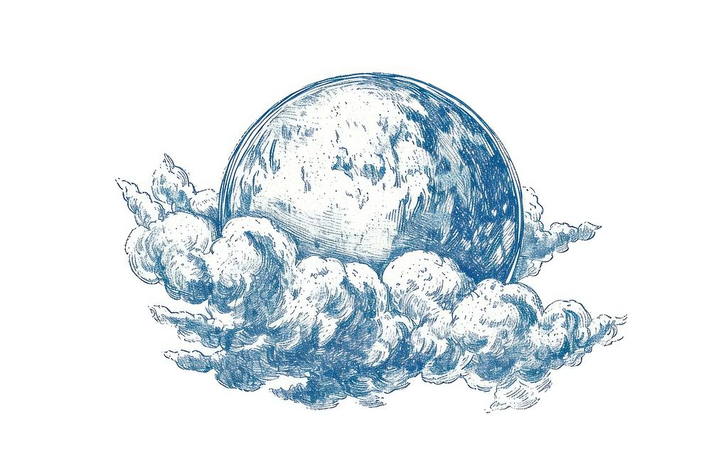 Antique of antiquities planet and cloud drawing sphere sketch.
