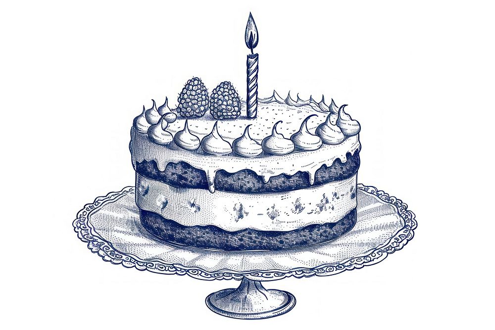 Antique of birthday cake dessert drawing sketch.