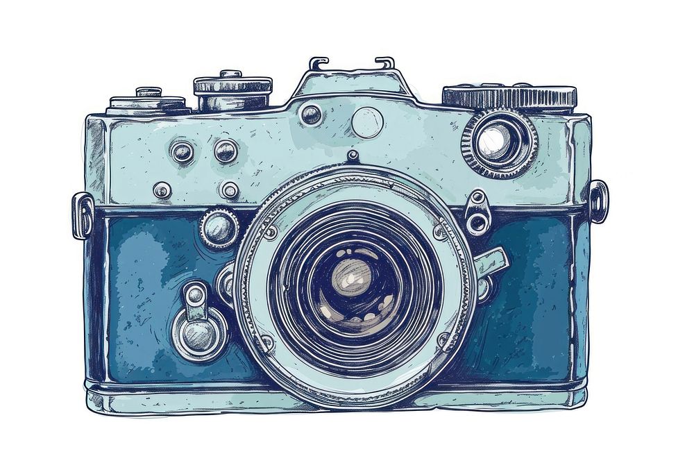 Antique of camera drawing sketch white background.