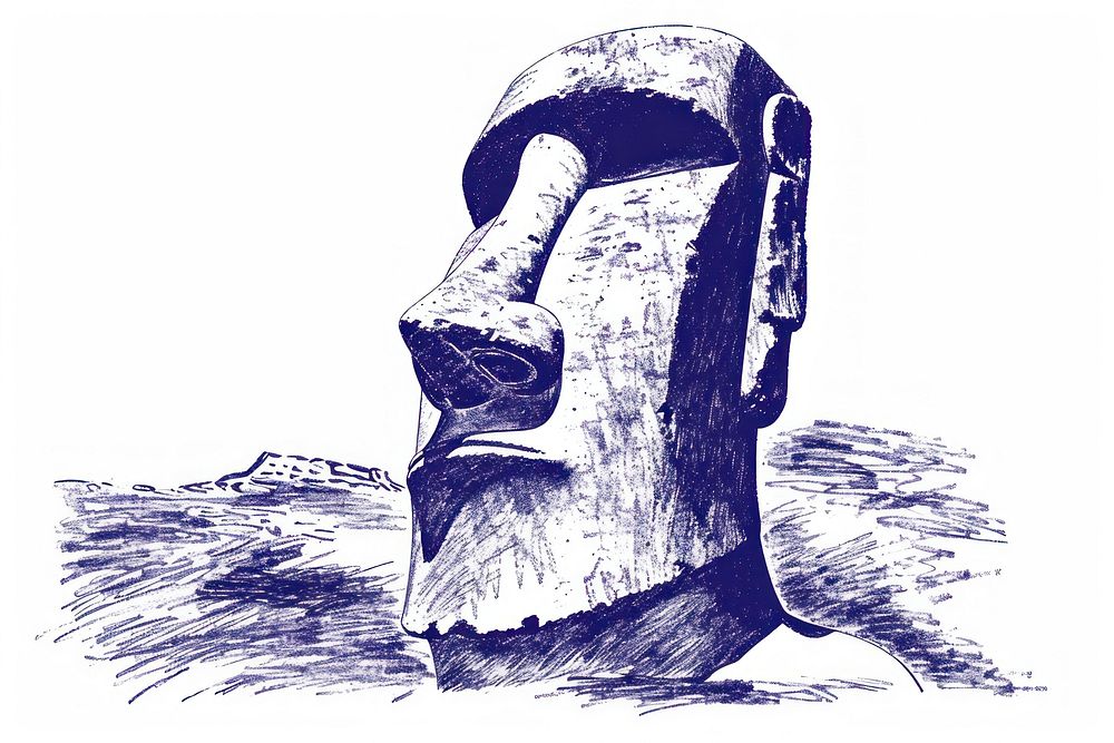 Antique of easter island moai drawing sketch art.