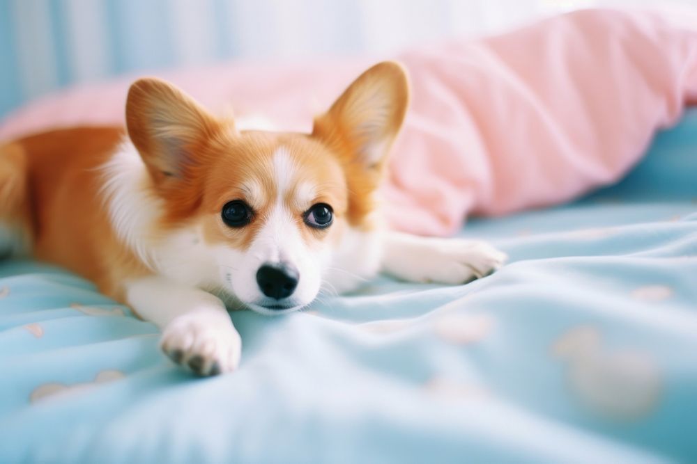 A corgi dog on a bed mammal animal puppy. AI generated Image by rawpixel.