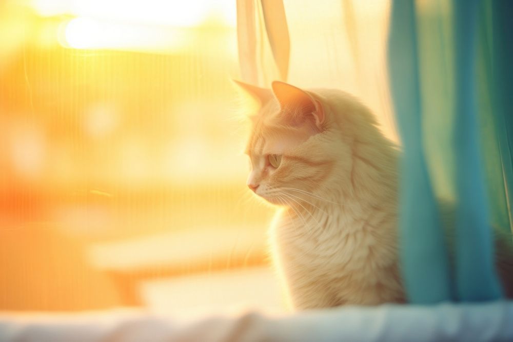 A cat waching sunset mammal animal kitten. AI generated Image by rawpixel.