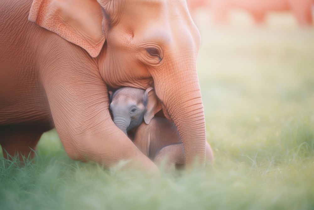 A baby elephant with its mum wildlife animal mammal. 