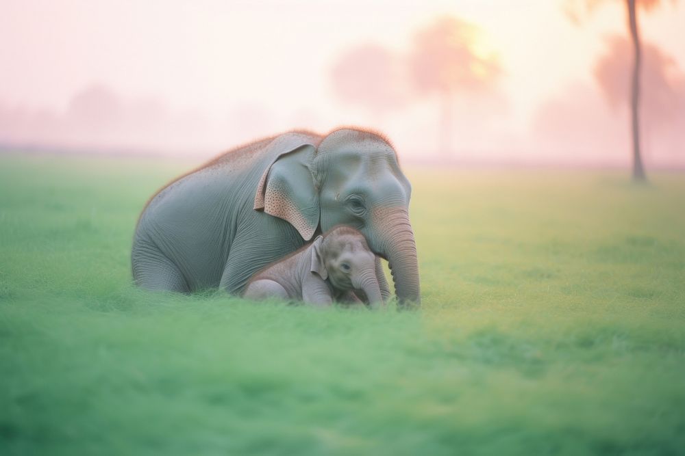 A baby elephant with its mum wildlife animal mammal. AI generated Image by rawpixel.