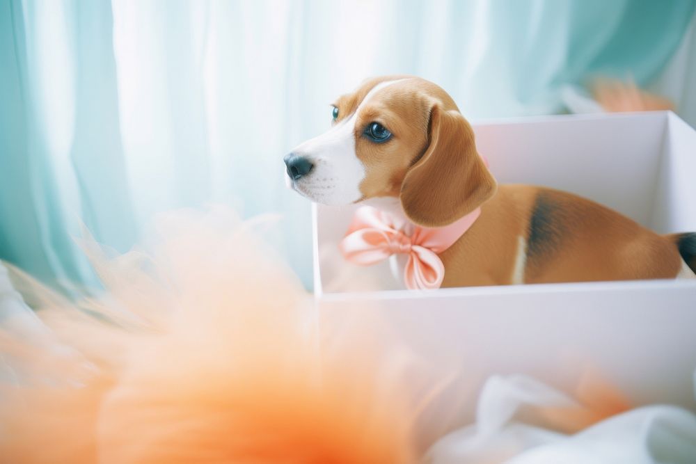 A beagle in a gift box animal mammal puppy. AI generated Image by rawpixel.