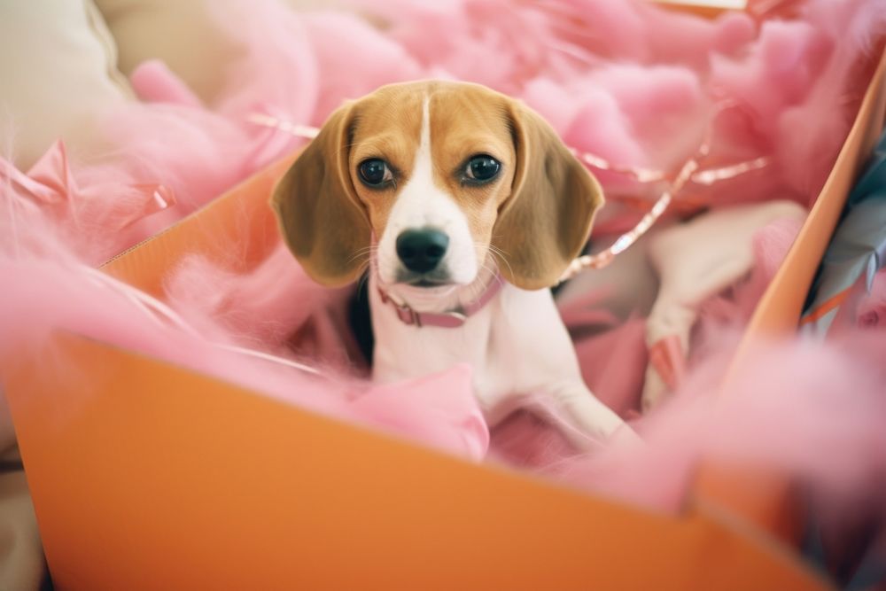 A beagle in a gift box animal mammal hound. AI generated Image by rawpixel.
