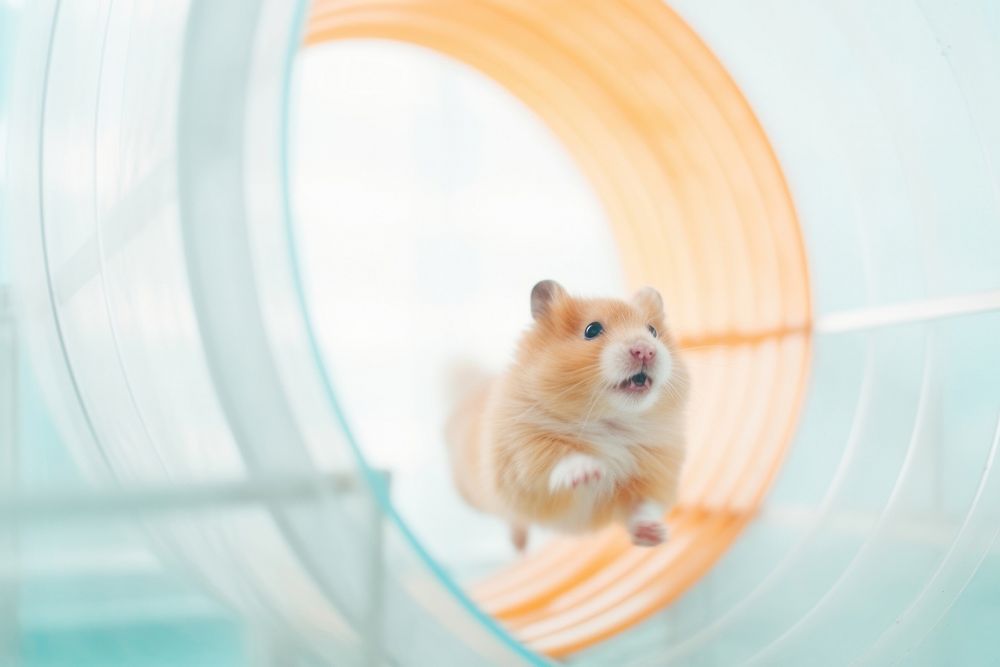 A hamster running in a hamster wheel rat mammal animal. AI generated Image by rawpixel.