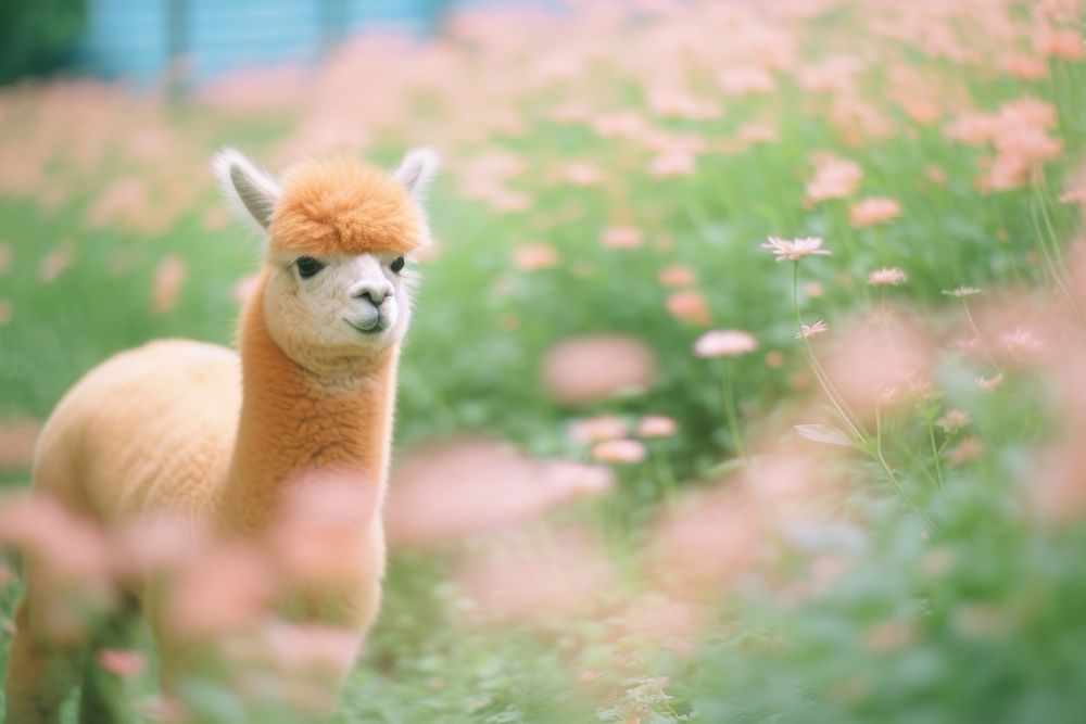 An alpaca in the flower garden animal mammal llama. AI generated Image by rawpixel.