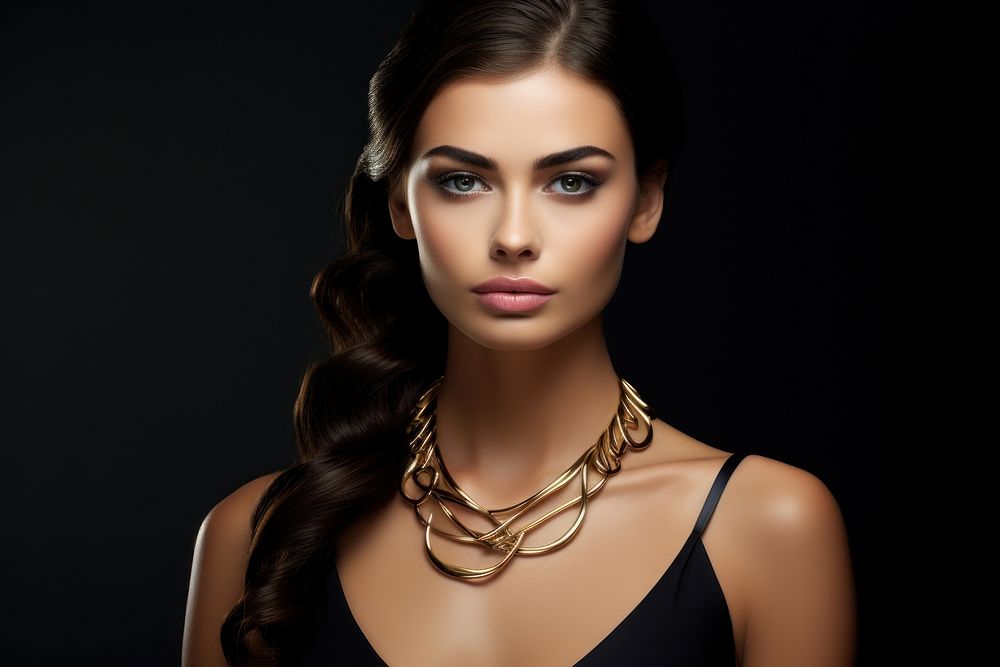 Model brunette necklace portrait jewelry. AI generated Image by rawpixel.