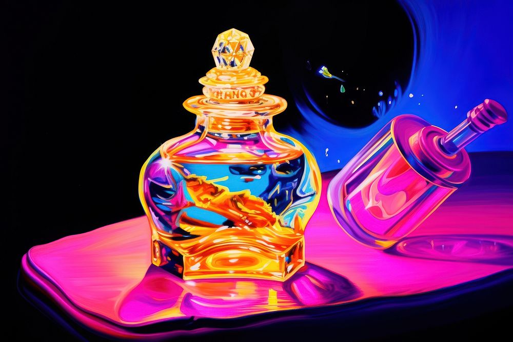 A magic perfume bottle purple illuminated creativity. AI generated Image by rawpixel.
