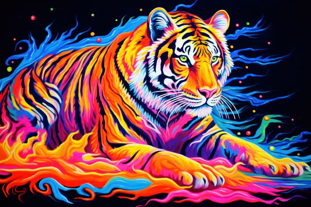 A tiger animal illuminated creativity. 