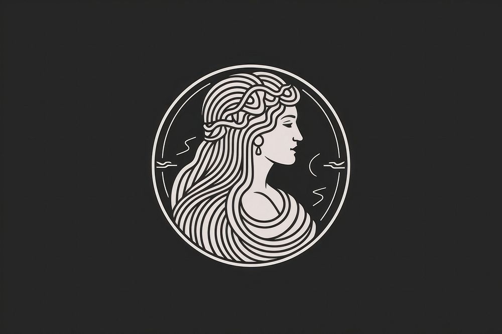 Greek woman icon logo creativity monochrome.