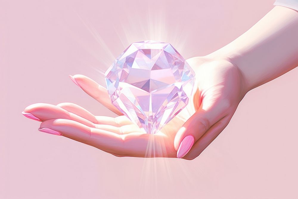 Hand with diamond crystal gemstone jewelry.
