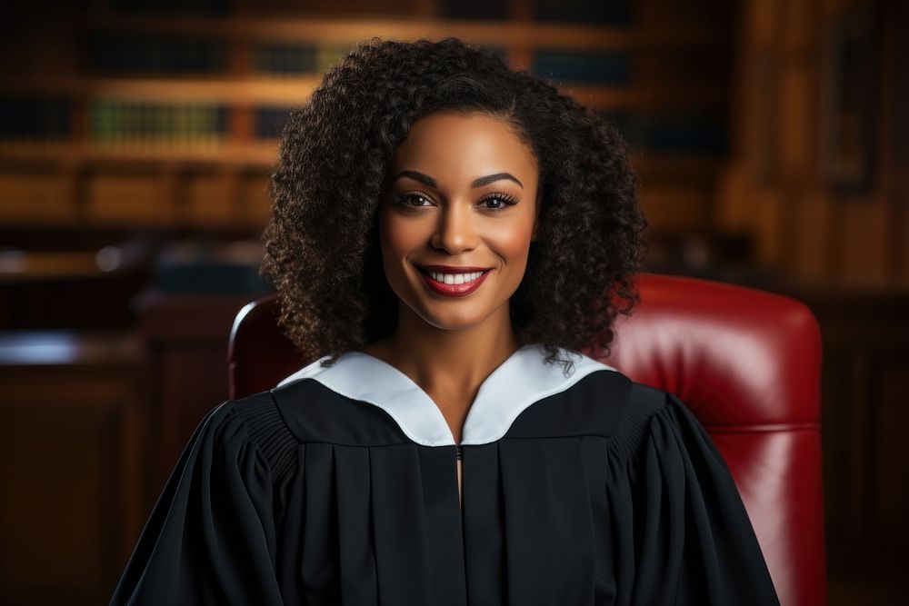Black female judge sitting in a robe publication achievement university.