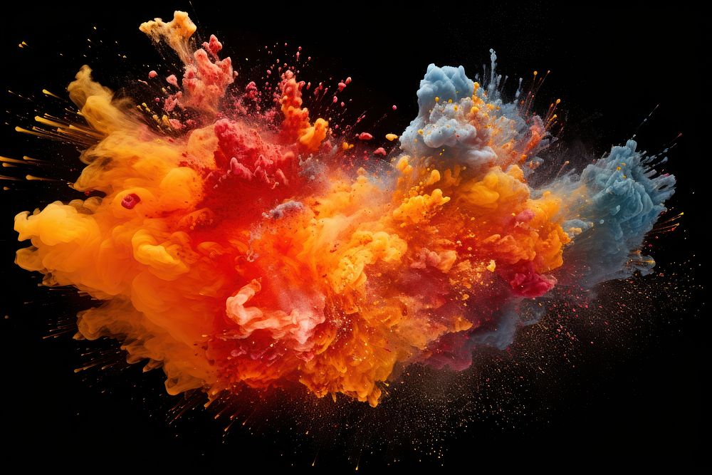 Flaming fire explosion paint black background creativity.