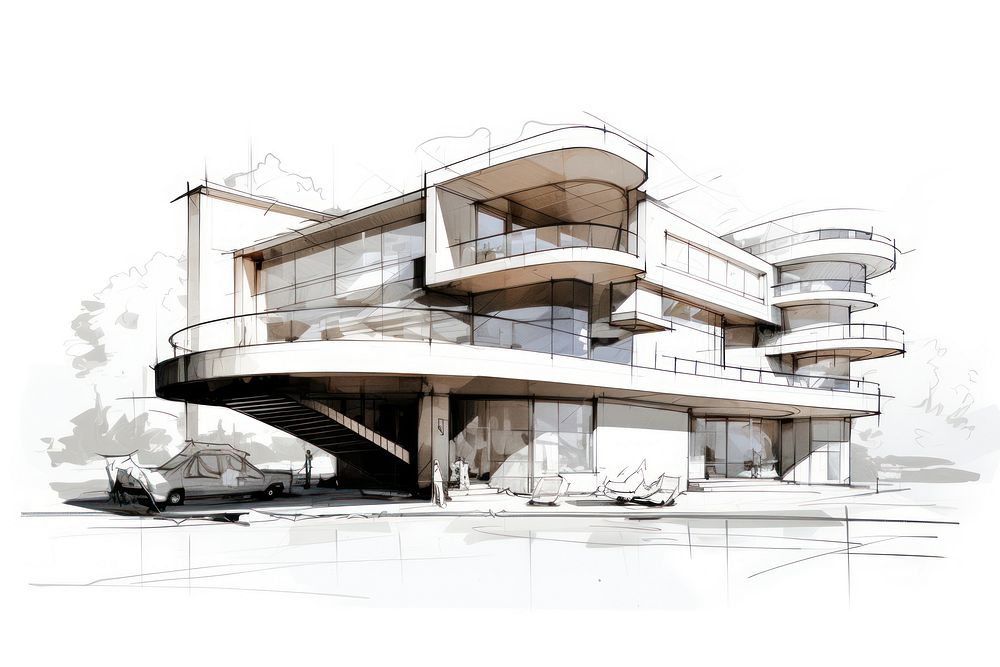 Modern architecture sketch diagram vehicle.