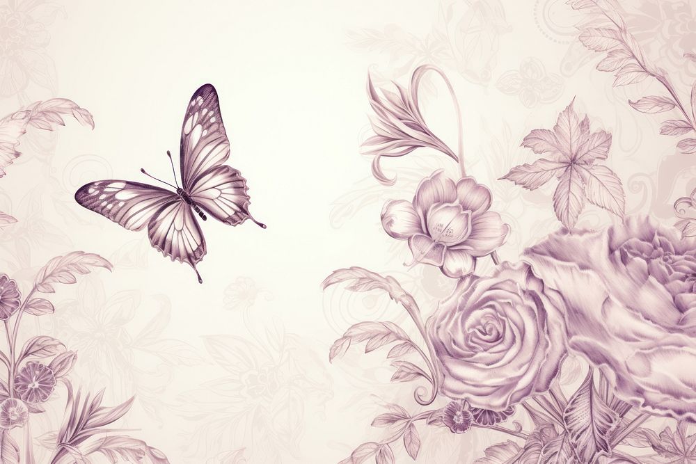 Butterfly on flower wallpaper pattern drawing.