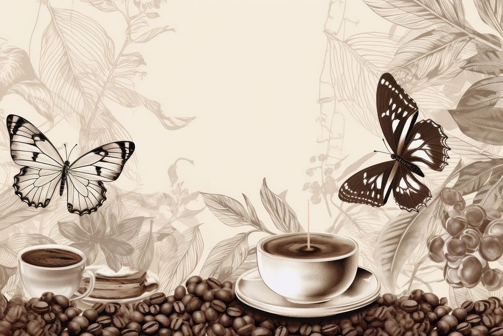 Coffee bean with butterfly saucer drink cup.