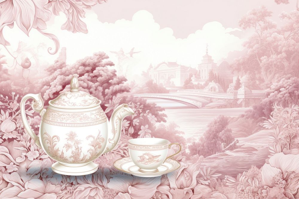 Luxury coffee time porcelain wallpaper painting.