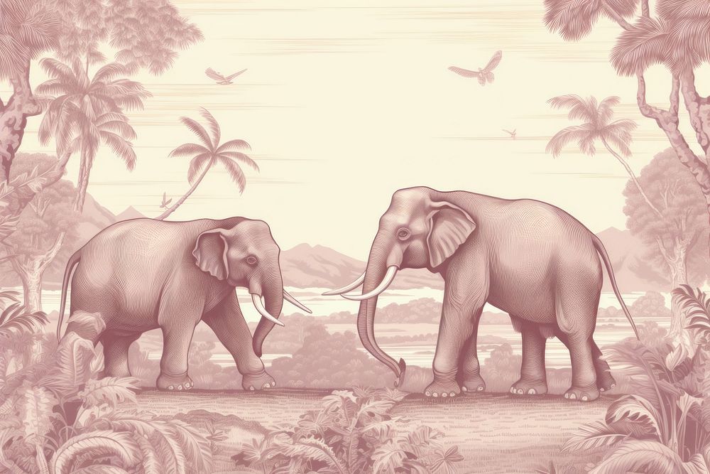 Two elephant wildlife outdoors drawing.