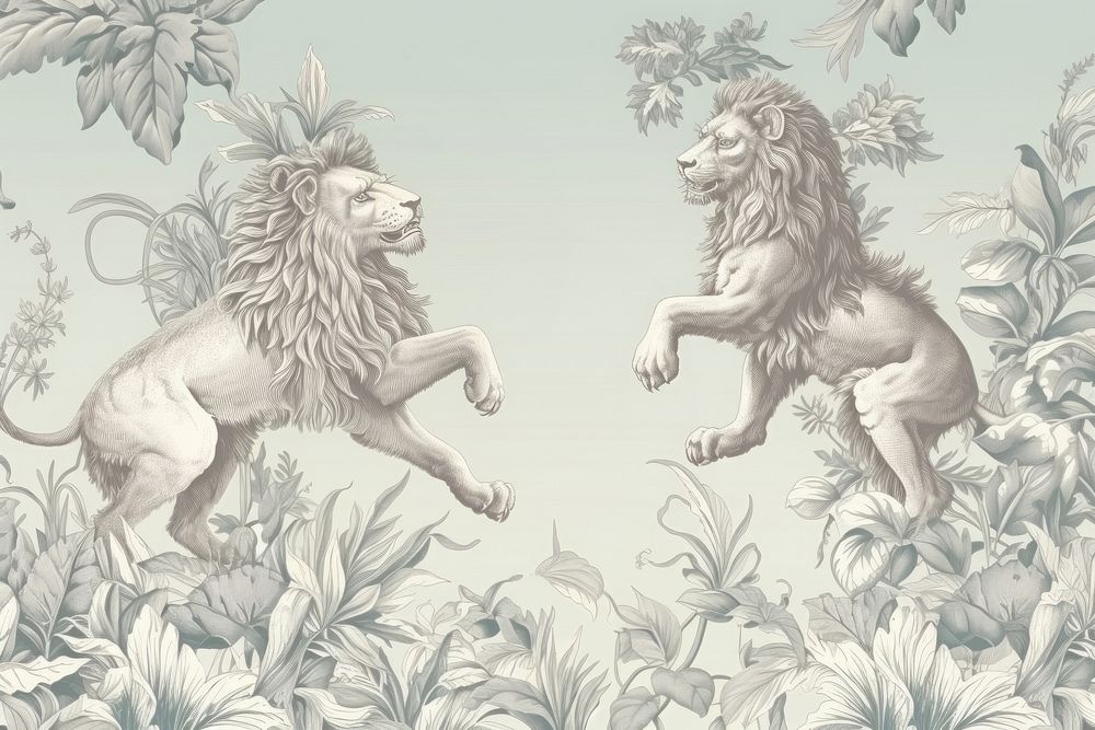 Two lion fighting mammal animal sketch.