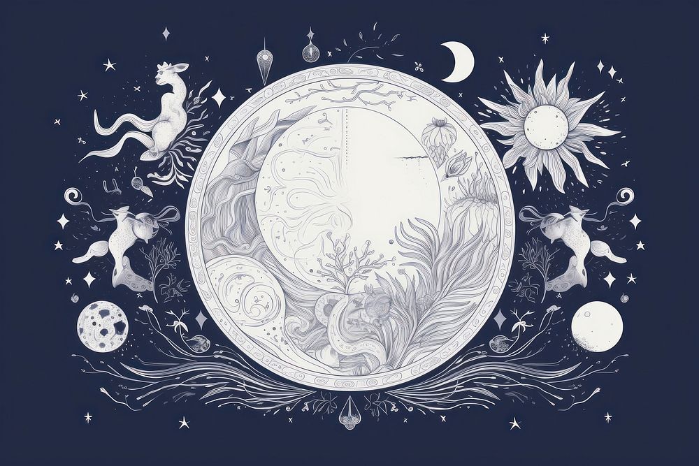 Moon astrology element pattern drawing sketch.